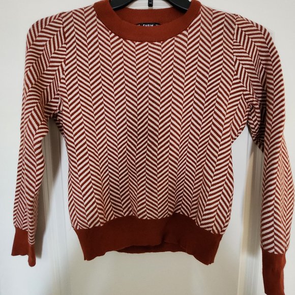 Shein Contrast Trim Striped Chevron Sweater Retro Style Size Medium - Picture 2 of 7